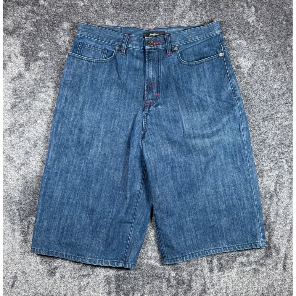 Sean John Baggy Denim Shorts Mens 34 Blue Jean Shorts SJ Logo Y2K Hip Hop Cotton